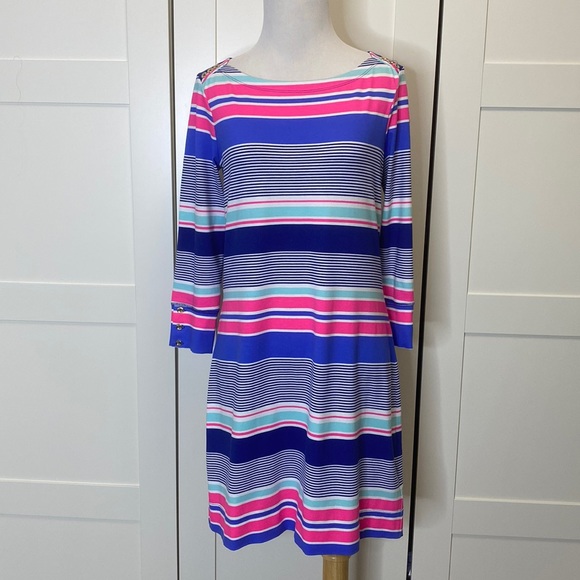 Lilly Pulitzer Dresses & Skirts - Lilly Pulitzer Sophie True Blue Kaleidoscope Jungle Stripe Jersey Dress S